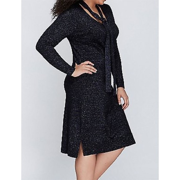 Lane Bryant Womens Sweater Dress 22/24 Metallic Sparkle Blue Tie Neck Career New - Picture 11 of 11